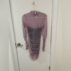 Fleur du Mal Mesh Long Sleeve Midi Dress